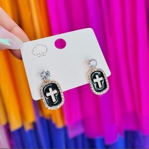 Elegant Black and Silver Cross Earrings